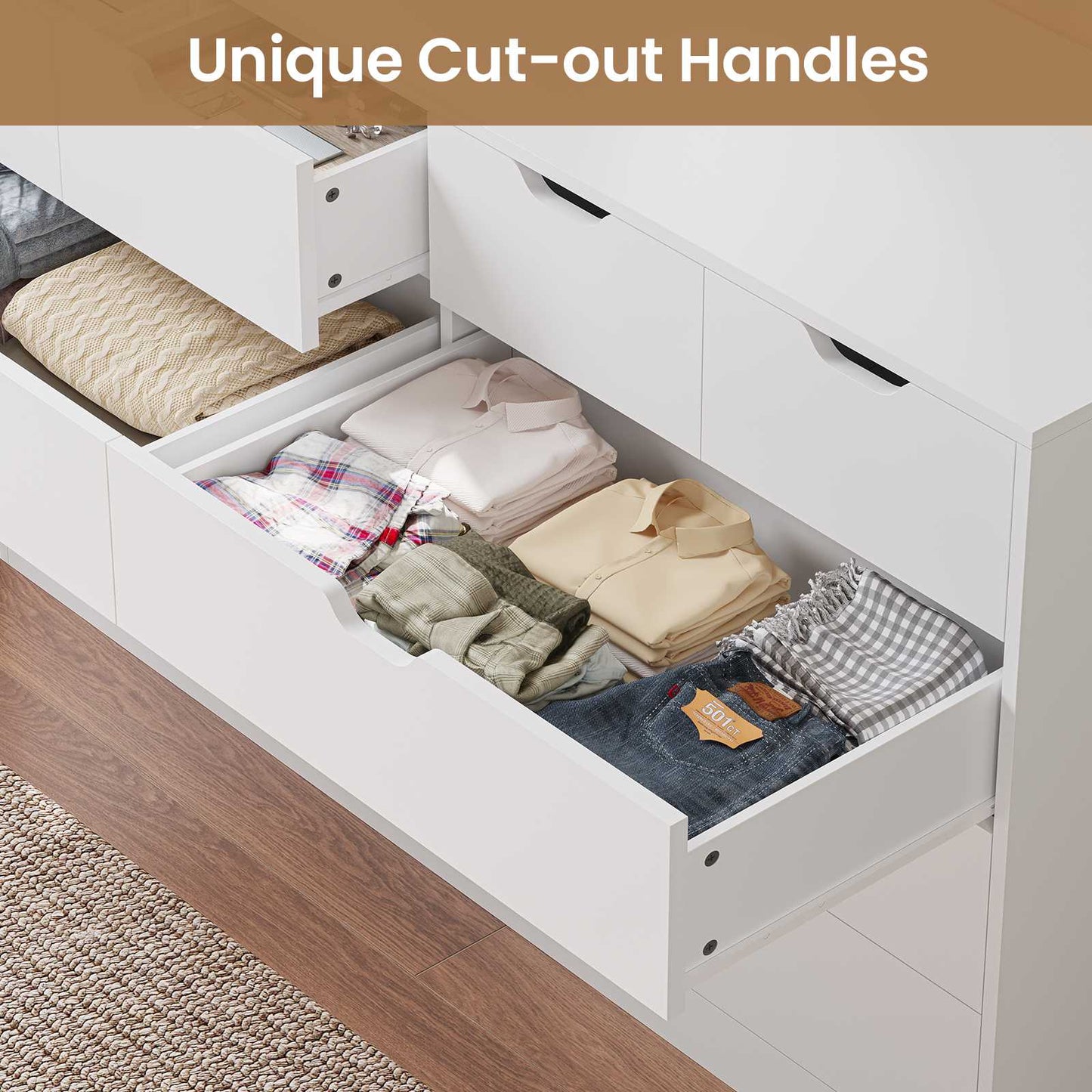 HAUOMS 35.1 Inch Tall Dresser with 10 Drawer Modern Large Chest for Bedroom Living Room Entryway