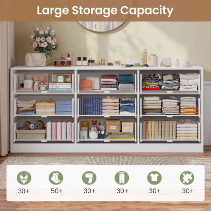 HAUOMS 63 Inch Wide Dresser with 9 Drawer  Long Modern Dressers for Bedroom Living Room Hallway