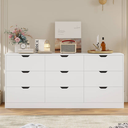 HAUOMS 63 Inch Wide Dresser with 9 Drawer  Long Modern Dressers for Bedroom Living Room Hallway