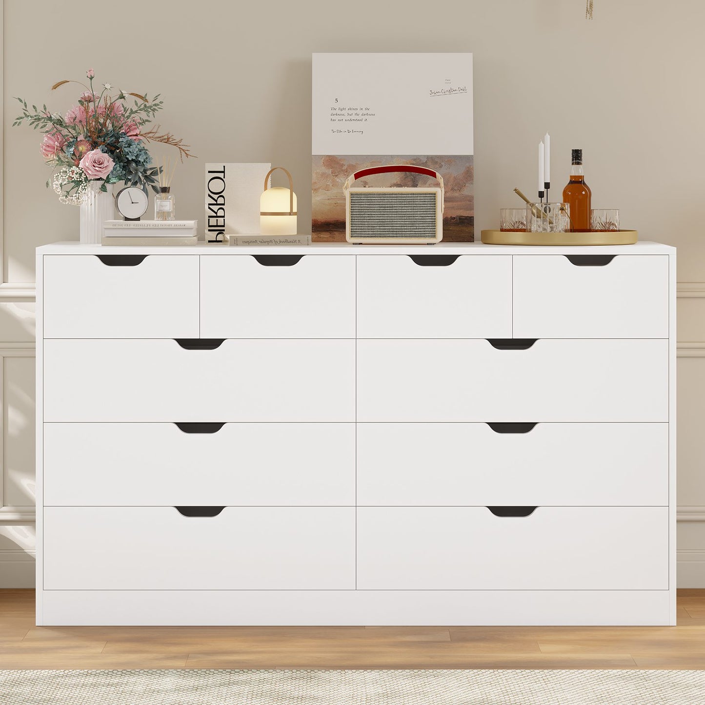HAUOMS 35.1 Inch Tall Dresser with 10 Drawer Modern Large Chest for Bedroom Living Room Entryway