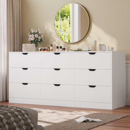HAUOMS 63 Inch Wide Dresser with 9 Drawer  Long Modern Dressers for Bedroom Living Room Hallway