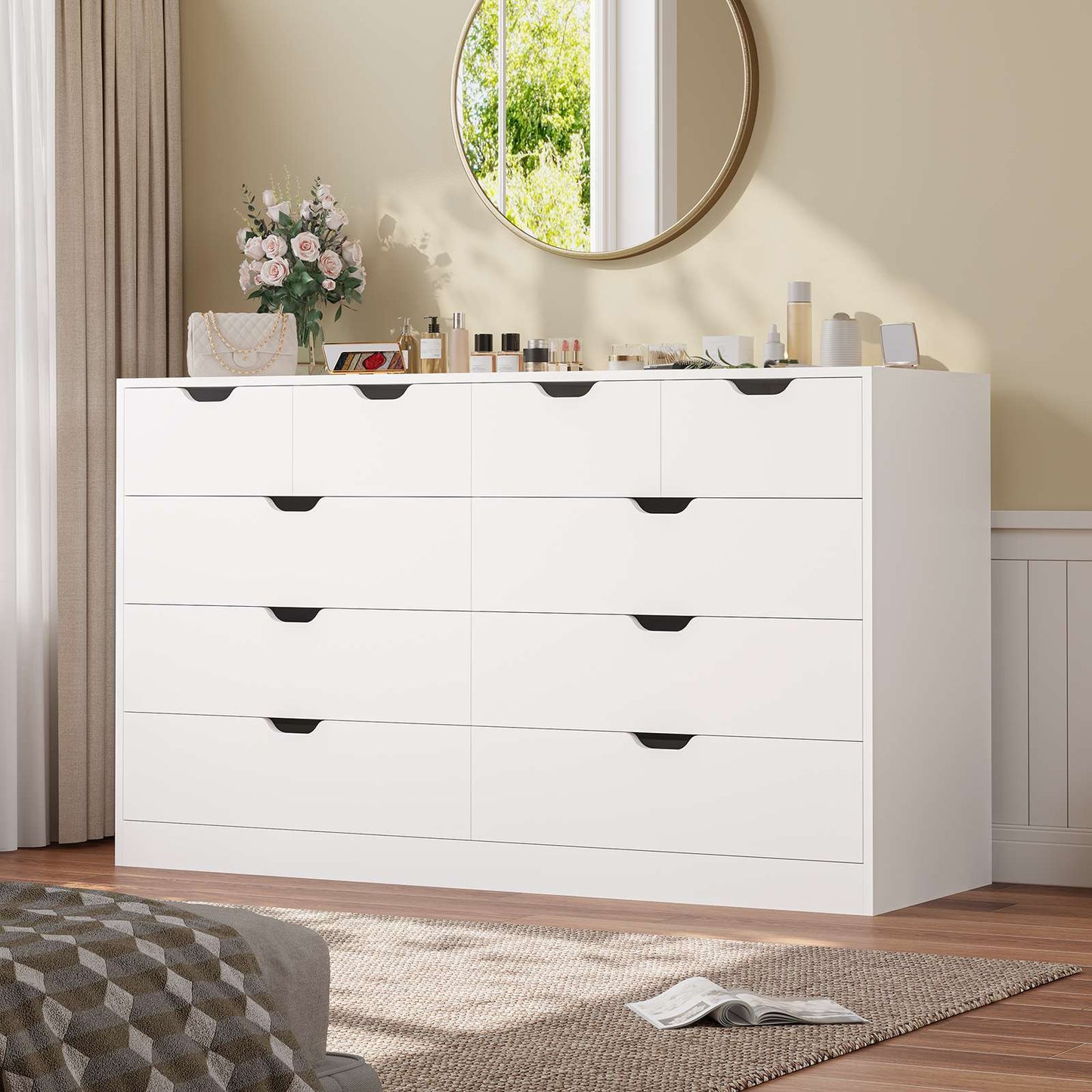 HAUOMS 35.1 Inch Tall Dresser with 10 Drawer Modern Large Chest for Bedroom Living Room Entryway