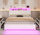 HAUOMS Full Size Bed Frame with 4 Drawers and Hidden Storage Headboard Upholstered Platform Bed with LED Lights and Charging Station