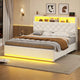 HAUOMS Full Size Bed Frame with 4 Drawers and Hidden Storage Headboard Upholstered Platform Bed with LED Lights and Charging Station