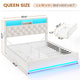 HAUOMS Queen Size Bed Frame with 4 Drawers and Hidden Storage Headboard Upholstered Platform Bed Frme with LED Lights and Charging Station