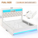 HAUOMS Full Size Bed Frame with 4 Drawers and Hidden Storage Headboard Upholstered Platform Bed with LED Lights and Charging Station
