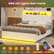 HAUOMS Full Size Bed Frame with 4 Drawers and Hidden Storage Headboard Upholstered Platform Bed with LED Lights and Charging Station