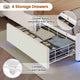 HAUOMS Queen Size Bed Frame with 4 Drawers and Hidden Storage Headboard Upholstered Platform Bed Frme with LED Lights and Charging Station
