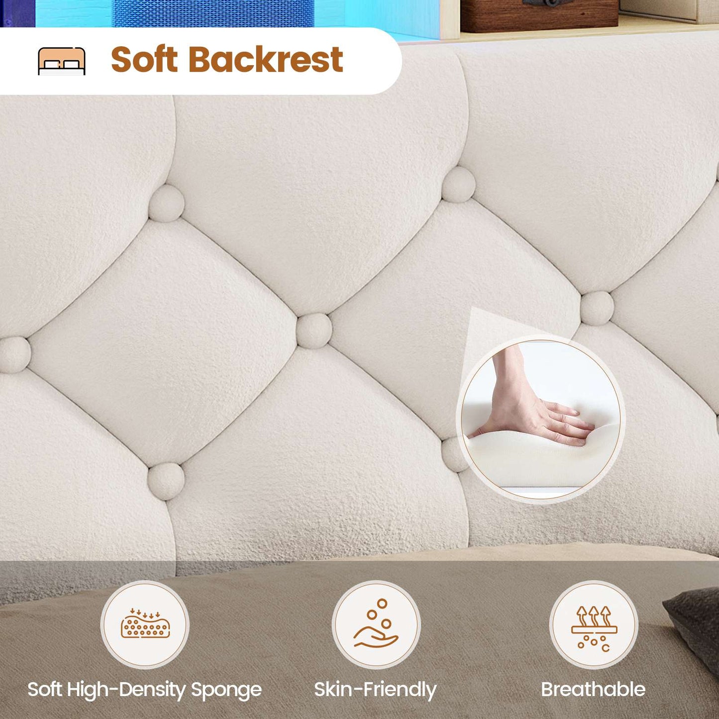 HAUOMS Full Size Bed Frame with 4 Drawers and Hidden Storage Headboard Upholstered Platform Bed with LED Lights and Charging Station