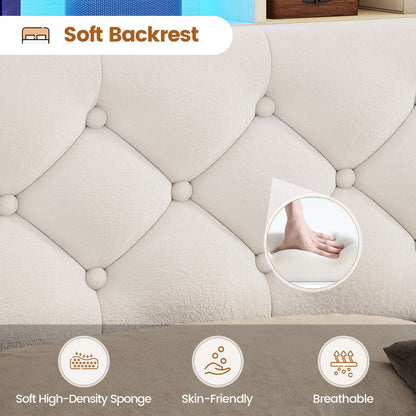 HAUOMS Full Size Bed Frame with 4 Drawers and Hidden Storage Headboard Upholstered Platform Bed with LED Lights and Charging Station