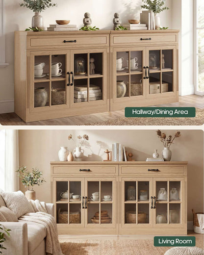 HAUOMS 31.5 Inch Coffee Bar Cabinet with Glass Doors and Drawer Modern Farmhouse Buffet with 3-Level Adjustable Shelf  Storage Console for Kitchen Living Room