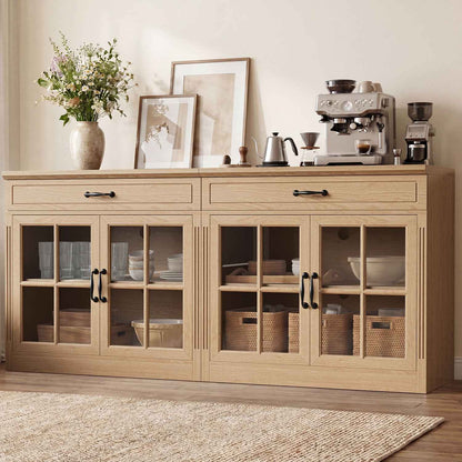 HAUOMS 31.5 Inch Coffee Bar Cabinet with Glass Doors and Drawer Modern Farmhouse Buffet with 3-Level Adjustable Shelf  Storage Console for Kitchen Living Room