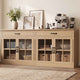 HAUOMS 31.5 Inch Coffee Bar Cabinet with Glass Doors and Drawer Modern Farmhouse Buffet with 3-Level Adjustable Shelf  Storage Console for Kitchen Living Room
