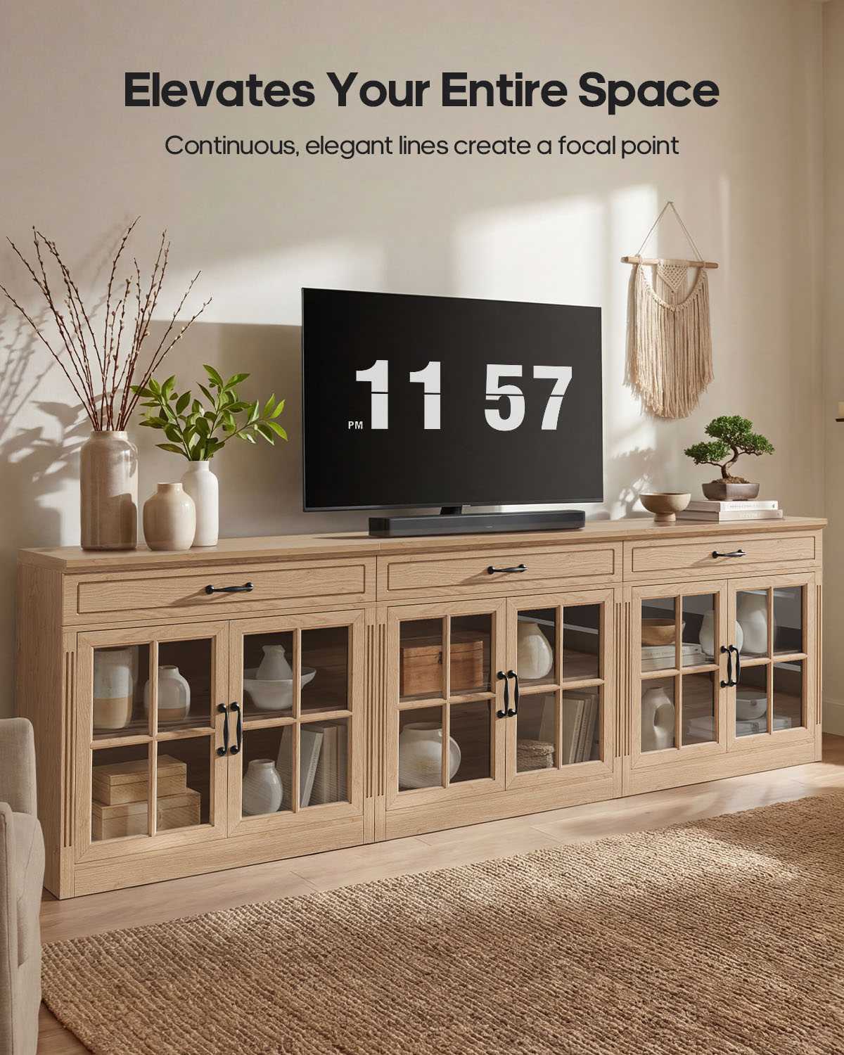 HAUOMS 31.5 Inch Coffee Bar Cabinet with Glass Doors and Drawer Modern Farmhouse Buffet with 3-Level Adjustable Shelf  Storage Console for Kitchen Living Room