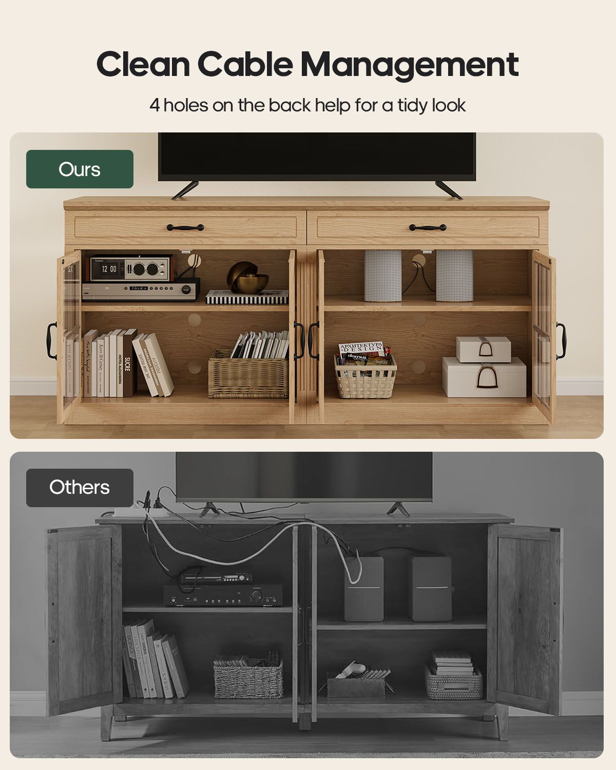 HAUOMS 31.5 Inch Coffee Bar Cabinet with Glass Doors and Drawer Modern Farmhouse Buffet with 3-Level Adjustable Shelf  Storage Console for Kitchen Living Room