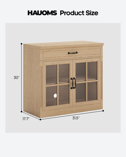 HAUOMS 31.5 Inch Coffee Bar Cabinet with Glass Doors and Drawer Modern Farmhouse Buffet with 3-Level Adjustable Shelf  Storage Console for Kitchen Living Room