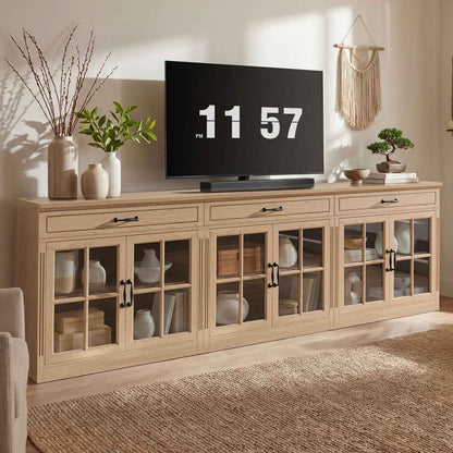 HAUOMS 31.5 Inch Coffee Bar Cabinet with Glass Doors and Drawer Modern Farmhouse Buffet with 3-Level Adjustable Shelf  Storage Console for Kitchen Living Room