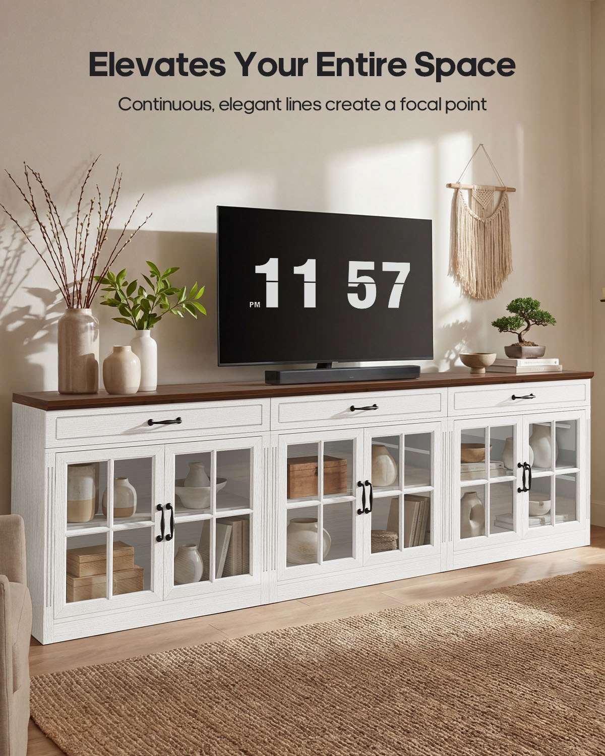 HAUOMS 31.5 Inch Coffee Bar Cabinet with Glass Doors and Drawer Modern Farmhouse Buffet with 3-Level Adjustable Shelf  Storage Console for Kitchen Living Room