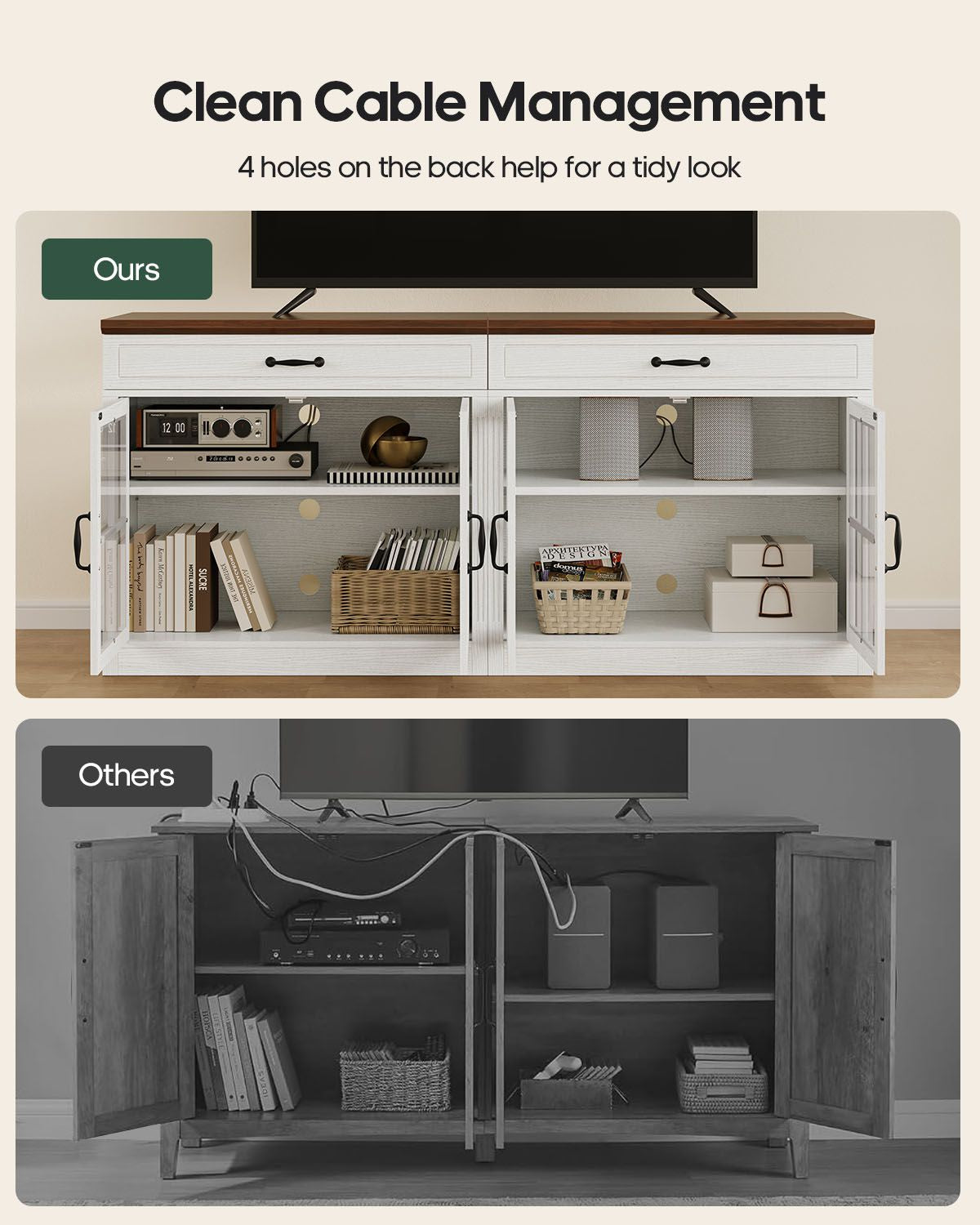 HAUOMS 31.5 Inch Coffee Bar Cabinet with Glass Doors and Drawer Modern Farmhouse Buffet with 3-Level Adjustable Shelf  Storage Console for Kitchen Living Room