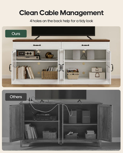 HAUOMS 31.5 Inch Coffee Bar Cabinet with Glass Doors and Drawer Modern Farmhouse Buffet with 3-Level Adjustable Shelf  Storage Console for Kitchen Living Room