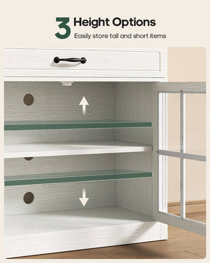HAUOMS 31.5 Inch Coffee Bar Cabinet with Glass Doors and Drawer Modern Farmhouse Buffet with 3-Level Adjustable Shelf  Storage Console for Kitchen Living Room