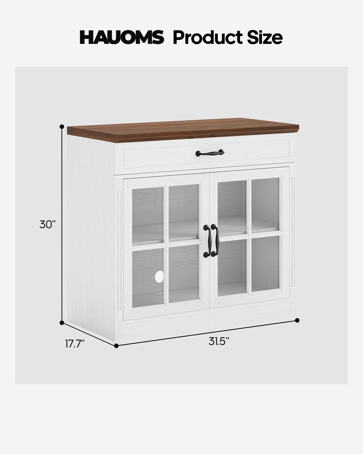 HAUOMS 31.5 Inch Coffee Bar Cabinet with Glass Doors and Drawer Modern Farmhouse Buffet with 3-Level Adjustable Shelf  Storage Console for Kitchen Living Room