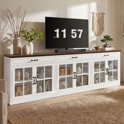HAUOMS 31.5 Inch Coffee Bar Cabinet with Glass Doors and Drawer Modern Farmhouse Buffet with 3-Level Adjustable Shelf  Storage Console for Kitchen Living Room