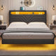 HAUOMS Full Floating Bed Frame with LED Light Headboard and Charging Station Upholstered Platform Bed Frame with Storage Headboard