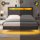 HAUOMS Full Floating Bed Frame with LED Light Headboard and Charging Station Upholstered Platform Bed Frame with Storage Headboard