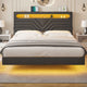 HAUOMS Full Floating Bed Frame with LED Light Headboard and Charging Station Upholstered Platform Bed Frame with Storage Headboard