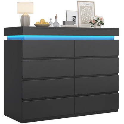 HAUOMS 40 inch Dresser with LED Light and 8 Drawer Modern Closet Dressers for Bedroom Living Room Entryway
