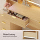 HAUOMS Vanity with 8 Drawers and Charging Station Fluted Makeup Vanity Desk with Mirror and LED Lights for Girls Women