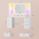 HAUOMS Vanity with 8 Drawers and Charging Station Fluted Makeup Vanity Desk with Mirror and LED Lights for Girls Women