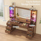 HAUOMS 59.1 Inch Vanity with Mirror and Sound Sync LED Lights Large Fluted Vanity Table with 8 Drawers Charging Station