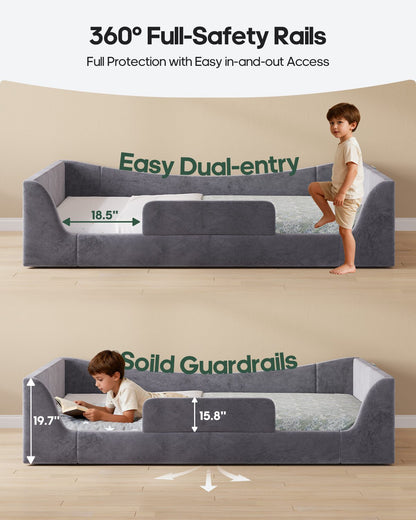 HAUOMS Full Floor Bed with Slats and High Rails 2-in-1 Convertible Beds with Upholstered Teddy Boucle Curve Round Frame for Girls and Boys