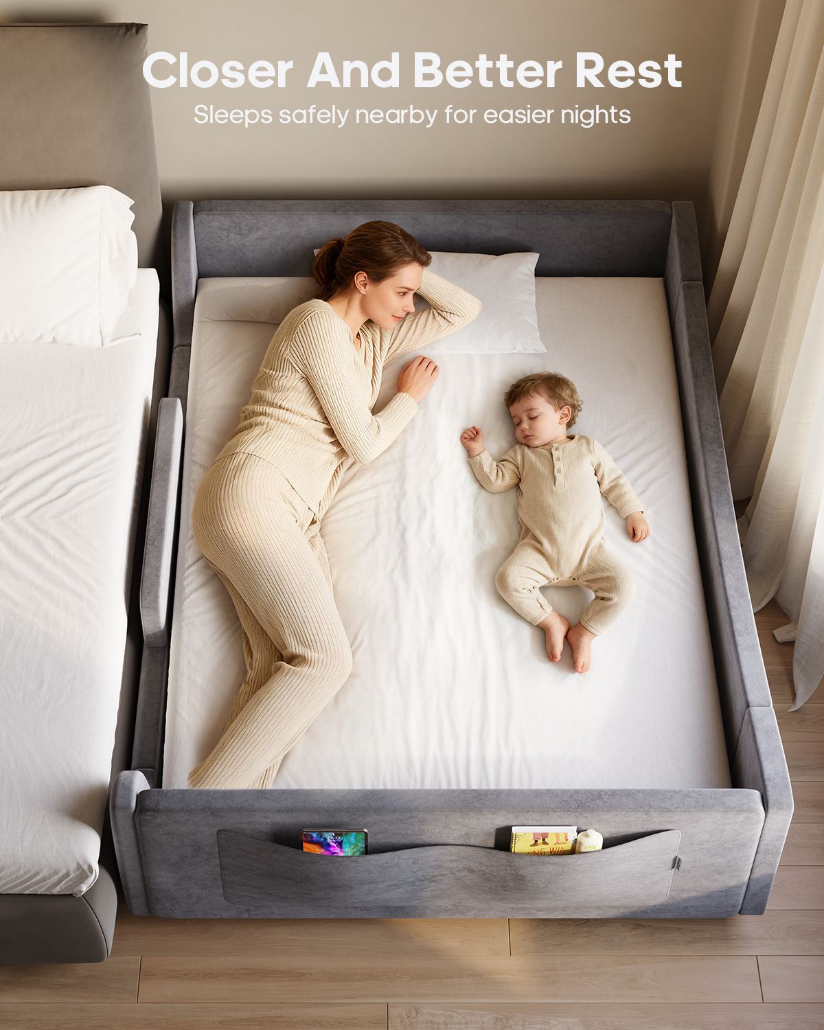 HAUOMS Full Floor Bed with Slats and High Rails 2-in-1 Convertible Beds with Upholstered Teddy Boucle Curve Round Frame for Girls and Boys