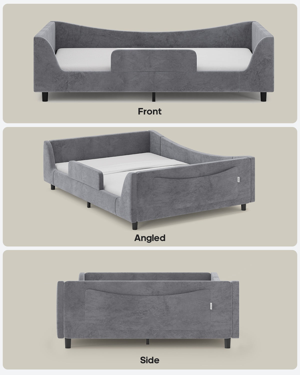HAUOMS Full Floor Bed with Slats and High Rails 2-in-1 Convertible Beds with Upholstered Teddy Boucle Curve Round Frame for Girls and Boys