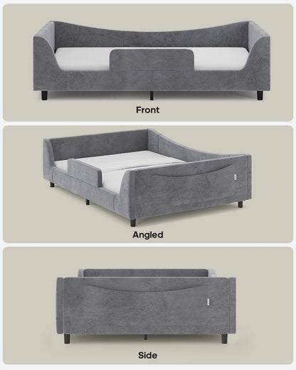 HAUOMS Full Floor Bed with Slats and High Rails 2-in-1 Convertible Beds with Upholstered Teddy Boucle Curve Round Frame for Girls and Boys