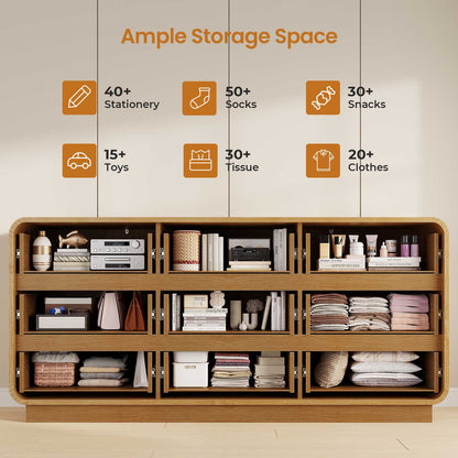 HAUOMS 59 Inch Wide Dresser with 9 Drawers Modern Dressers Curved Profile Design Wooden Chest for Living Room Hallway Bedroom