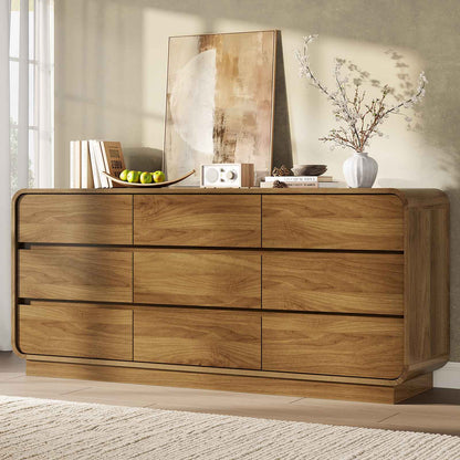 HAUOMS 59 Inch Wide Dresser with 9 Drawers Modern Dressers Curved Profile Design Wooden Chest for Living Room Hallway Bedroom