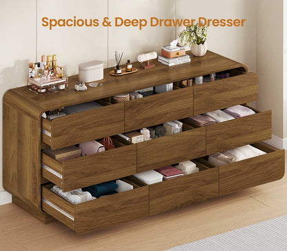 HAUOMS 59 Inch Wide Dresser with 9 Drawers Modern Dressers Curved Profile Design Wooden Chest for Living Room Hallway Bedroom