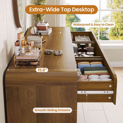 HAUOMS 59 Inch Wide Dresser with 9 Drawers Modern Dressers Curved Profile Design Wooden Chest for Living Room Hallway Bedroom