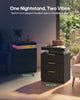 HAUOMS 26.9 Inch Tall Nightstand with Hidden Charging Station and 3 Drawer Fluted Wood Side Table with LED Smart for Bedroom