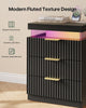 HAUOMS 26.9 Inch Tall Nightstand with Hidden Charging Station and 3 Drawer Fluted Wood Side Table with LED Smart for Bedroom