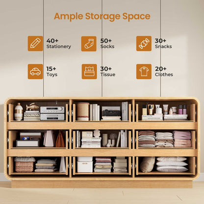 HAUOMS 59 Inch Wide Dresser with 9 Drawers Modern Dressers Curved Profile Design Wooden Chest for Living Room Hallway Bedroom