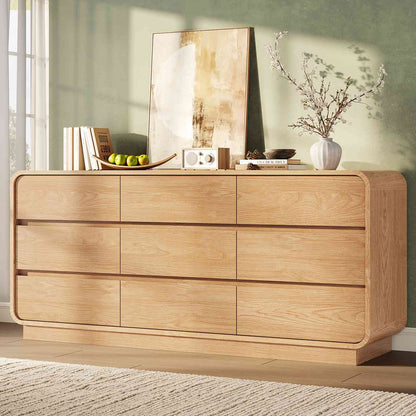 HAUOMS 59 Inch Wide Dresser with 9 Drawers Modern Dressers Curved Profile Design Wooden Chest for Living Room Hallway Bedroom