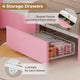 HAUOMS Full Size Bed Frame with 4 Drawers and LED Lights Princess Velvet Upholstered Platform Bed Headboard with Charging Station and Guardrail for Girls