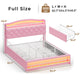 HAUOMS Full Size Bed Frame with 4 Drawers and LED Lights Princess Velvet Upholstered Platform Bed Headboard with Charging Station and Guardrail for Girls