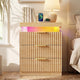 HAUOMS 26.9 Inch Tall Nightstand with Hidden Charging Station and 3 Drawer Fluted Wood Side Table with LED Smart for Bedroom