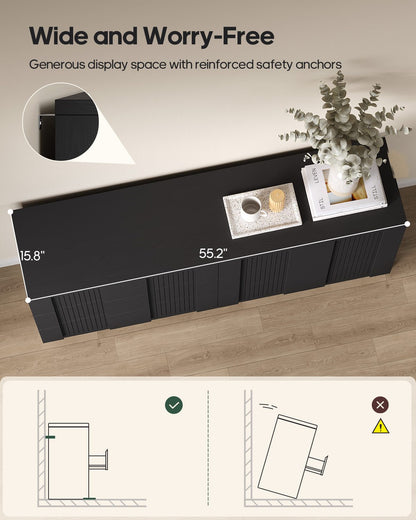 HAUOMS 55.2 Inch Wide Dresser with 6 Drawers Fluted Modern Wooden Chest Storage Organizer for Living Room Hallway Entryway